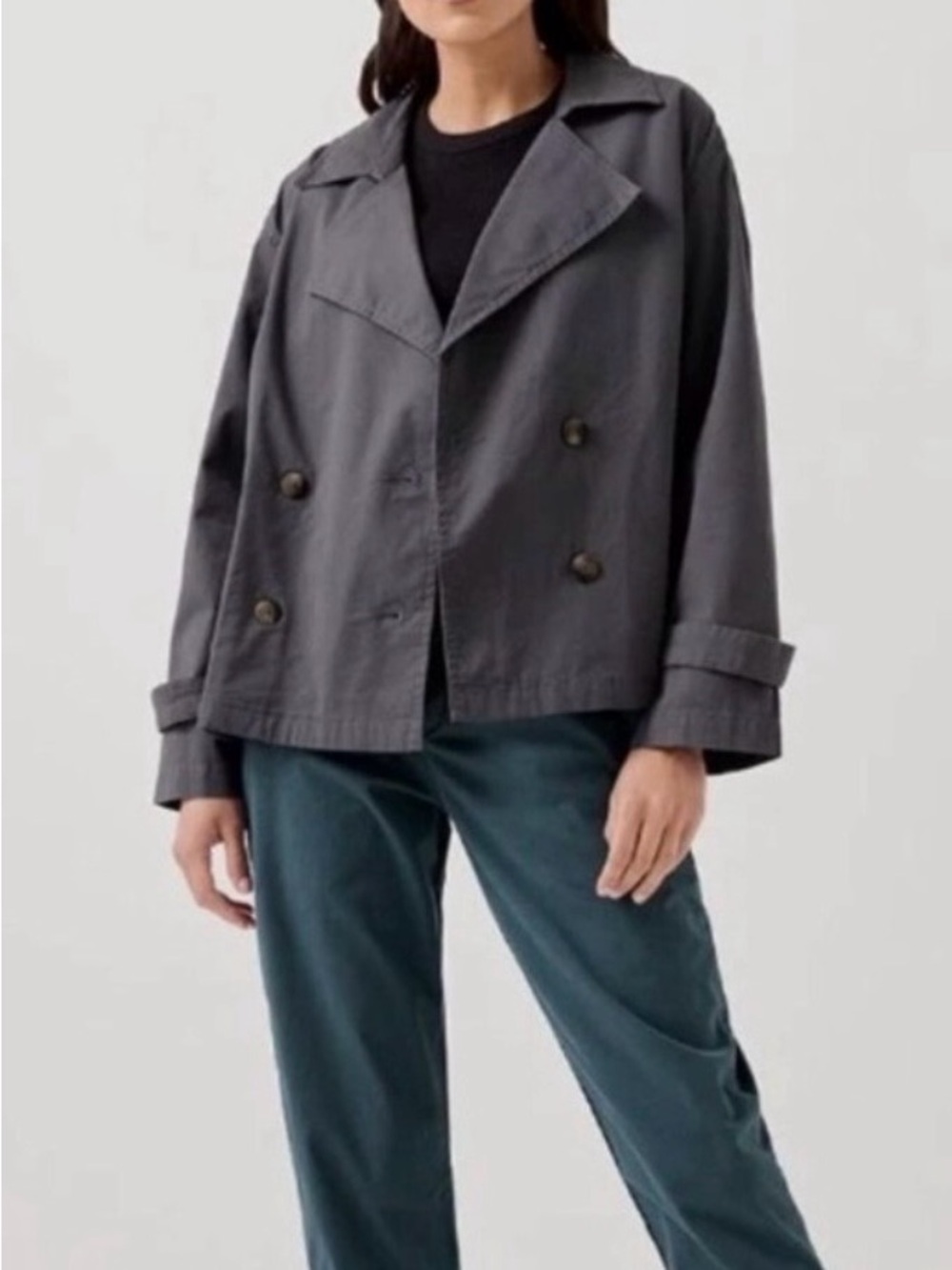 Pact Grey Boulevard Brush Twill Double Breasted Pea Coat Large